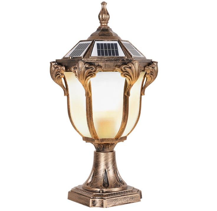 Lampă cu lumină solar ă, cu vedere exterioară, rezistentă la apă, lamp ă cu stâlp de poartă, stil european